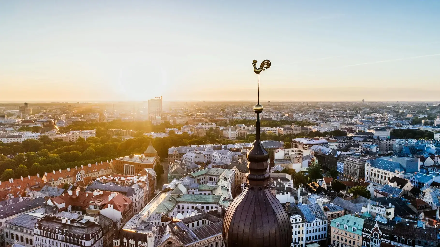 Riga cityscape at sunset
